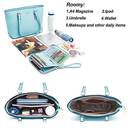 Handbags For Women Large Tote Shoulder Bags Top Handle Satchel Purses Wallet Set 2Pcs Iceblue #TOP4