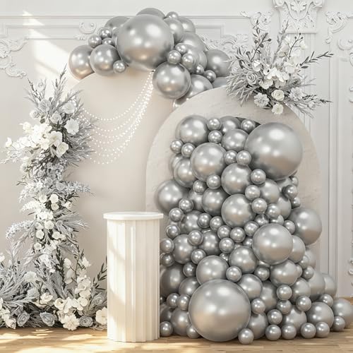 Image of 108Pcs Metallic Silver Balloon Garland Arch Kit