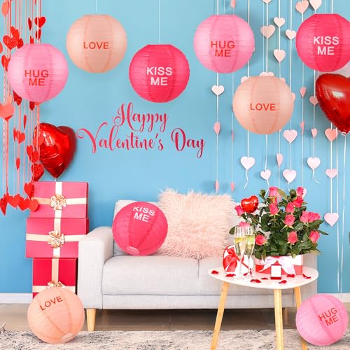 Image of Panelee 12 Pcs Valentine's Day Party Decorations Paper Lanterns Conversation Heart Decoration Lanterns 8 Inch Pink Hanging Paper for Valentine Party Indoor Outdoor Decorations Supplies