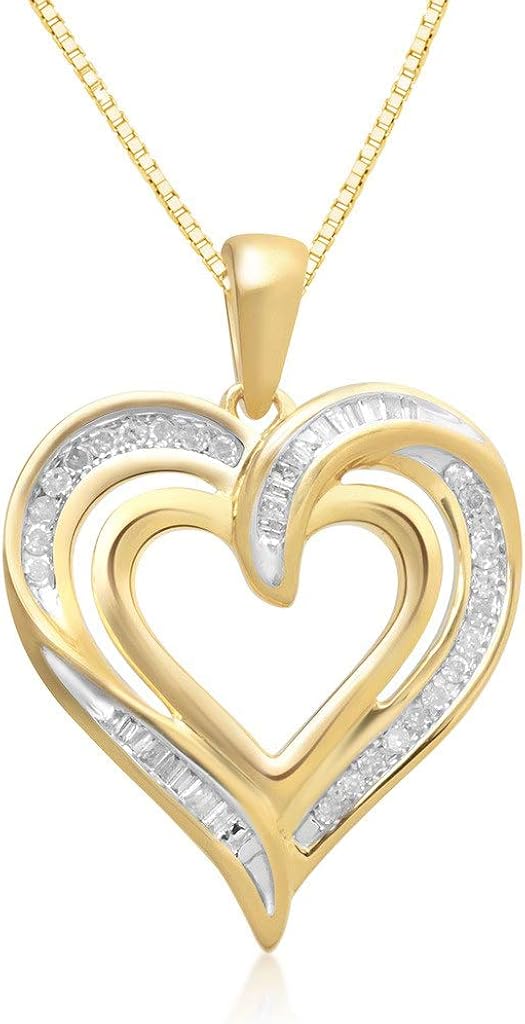 Buy Jewelili Round And Tapered Baguette Diamond Heart Pendant Necklace 18 Box Chain Online In Vietnam B0759xcwj2