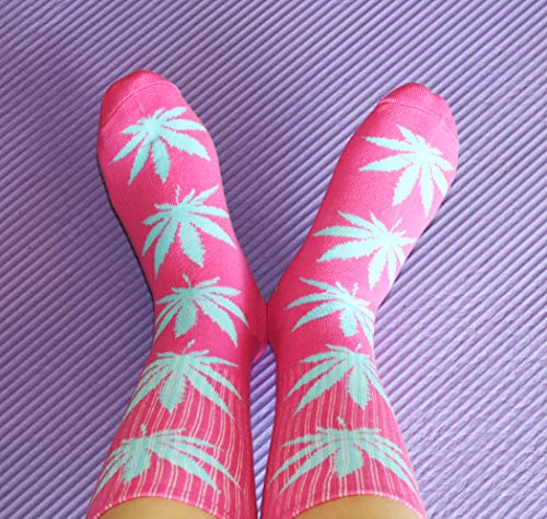 LUCKY BEN Marijuana Leaf Print Crew Socks #TOP27