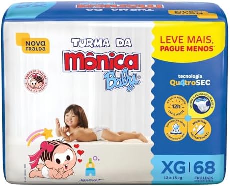 Nova Fralda Descartável Turma da Mônica Baby XG Pacote 68 Unidade...