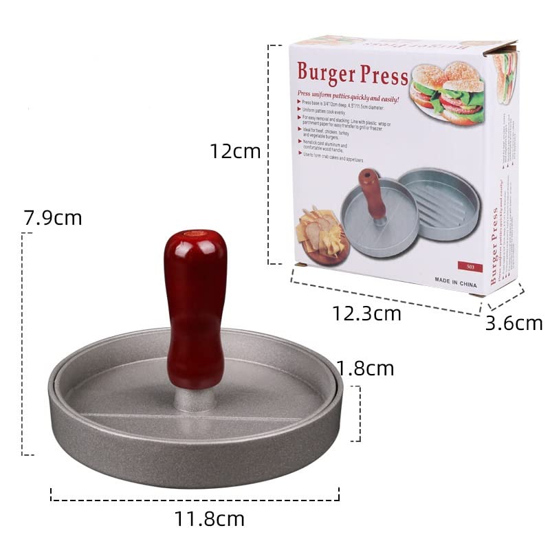 Pressa Per Hamburger In Alluminio Antiaderente - Stampo Per Patty, Manico In Legno, Diametro 110mm