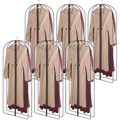Syeeiex 4" Gusseted All Clear Garment Bags for Hanging Clothes, 60" Dress Bags for Gowns, Plastic Dress Garment Bags with Zipper for Suits, Winter Fur Coats, Evening Dresses, Long Dress Gown - 6 Pack Cover