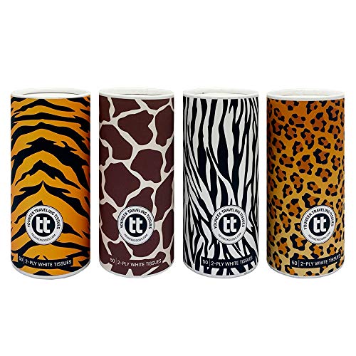 Traveling Tissues Animal Prints Round Box Facial Tissue Tubes - 4 Pack, 50