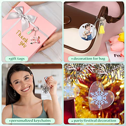 300 Pcs Clear Acrylic Keychain Blanks, 6 Shapes Wholesale Acrylic Blanks Leather Tassel Charms Key Chains Jump Rings For Vinyl Resin Diy Crafts Ornament Engrave (Round Heart Square Rectangle Bone) #TOP5