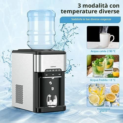 FANTASK Macchina per cubetti di ghiaccio 3 in 1 con acqua calda e fredda, cubetti di ghiaccio in 10 minuti