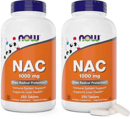 NOW Foods NAC 1,000 mg, 250 Tablets (Pack of 2), N-Acetyl-Cysteine Supplement, 1000mg (1 gram) per Tablet - Vegetarian, Non-GMO