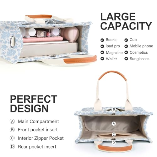 Image of Canvas Tote Bag for Women with Pockets Crossbody Bag Tote Shoulder Handbags Casual Work Bags Everything Tote Bag
