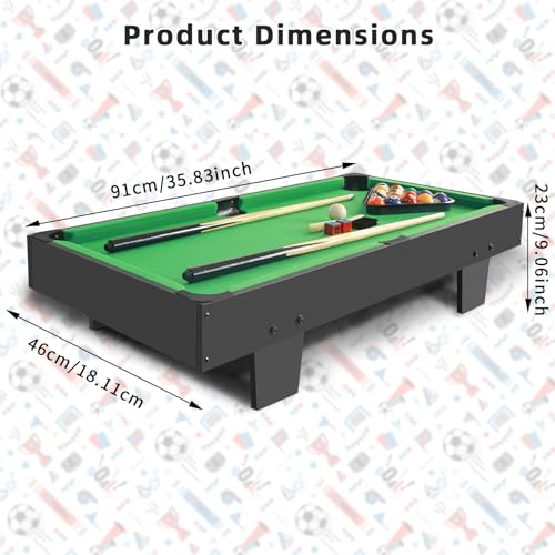 36 inch Mini Pool Table, Portable Pool Arcade Game Table for Living Room, Equipped with Cue Sticks, Chalk, Brush and Tripod, Perfect for Home Entertainment - Thumbnail 2