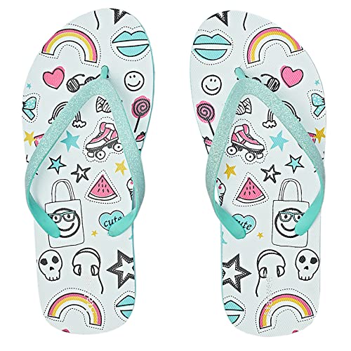 Ataiwee Girl's Flip Flops, Kids Thong Colorful Pink Printed Beach Poolside Slide Shoes For Little Kid/Big Kid.(2005001-2207,Gn/Rb,5) #TOP11