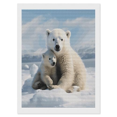 Peinture diamant ours polaire toile ronde strass brillants DIY