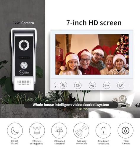 ANJIELO SMART Interphone Vidéo interphone Video Filaire Écran de 7 Pouces,Vision Nocturne, intercom, déverrouillage,Sonnette Video Filaire kit Video Surveillance – vue 5