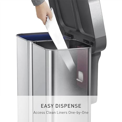 simplehuman Step Recycler, 58L / 15.3 Gallon Dual Compartment Kitchen Trash Can, 150,000-Step Steel Pedal, Lid Shox Silent Close, Liner Rim System, Liner Pocket, Brushed Stainless Steel