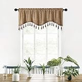 ELKCA Double-Sided Chenille Scalloped Valance for Kitchen Coffee Curtain Valance for Living Room,Pack of 1(Coffee, 52' W x 18' L)
