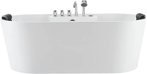Empava Bañera de hidromasaje independiente de 67 pulgadas ovalada con 8 chorros de agua de hidromasaje, masaje acrílico de lujo, bañera de baño de