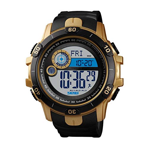 Juman634 Smartwatch para Hombres Reloj multifunción Deportivo de Moda Reloj electrónico Contador de Pasos Brújula Metrónomo Reloj Impermeable Oro