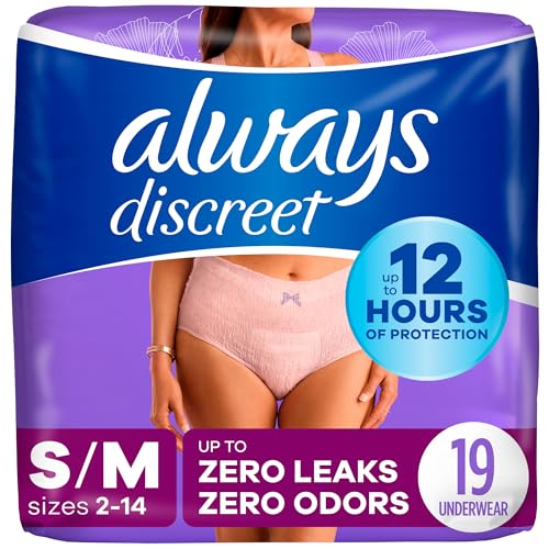 Image of Always Discreet Adult Incontinence & Postpartum Underwear For Women, Size Small/Medium,White, Maximum Absorbency, Disposable, 19 Count(Pack of 1) (Packaging May Vary)