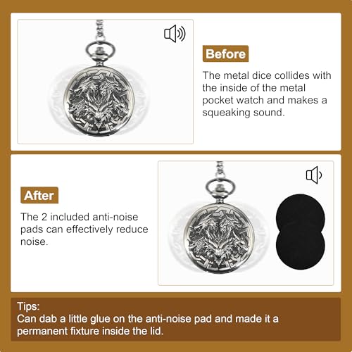 Image of Kabinka DND Dice Set, 7pcs Mini Metal Dice with Pocket Watch Shell, Portable D&D with Necklace, Dungeons and Dragons Dice for RPG(Five-Headed Dragon, Ancient Silver)