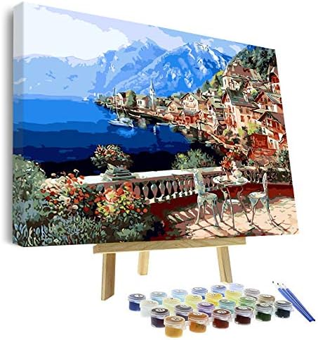 VIGEIYA DIY Paint by Numbers for Adults Include Framed Canvas and Wooden Easel with Brushes and Acrylic Pigment 15.7x19.6inch