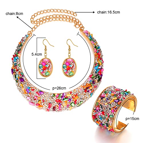 3pcs Colorful Stone Rhinestone Collar Gold Metal Necklace Sets For Women Bib Choker Collars Necklaces Jewelry Accessories2