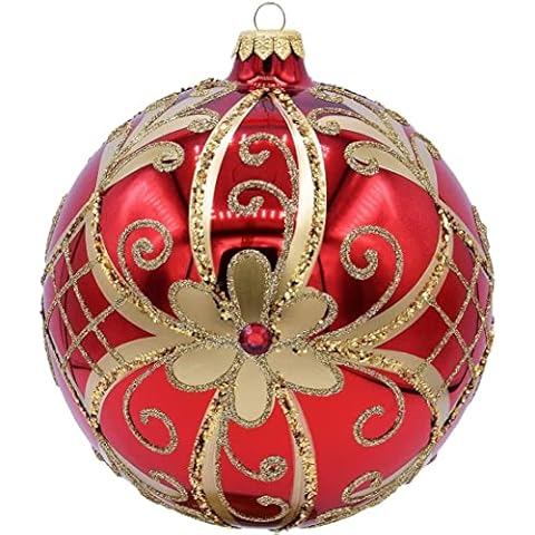 VITBIS Glaskugel Kugel Handdekoriert Handbemalt Unique Weihnachtsdekoration Durchmesser 15 cm in Klassischem Rot Cover