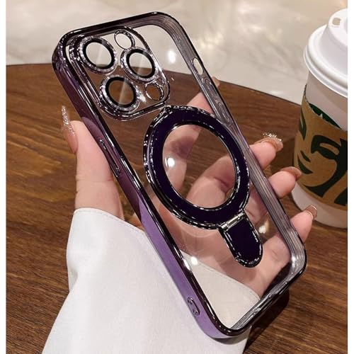 Image of Magnetic Case for iPhone 16 Plus Case Stand & Ring Holder Compatible with MagSafe Built-in Camera Lens Protector Shockproof Phone Case for iPhone 16 Plus 6.7 inch - Purple