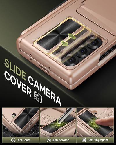 Image of for Samsung Galaxy Z Fold 6 Case with S Pen Holder & Card Holder & Screen Protector, Built-in Hinge Protection & Sliding Camera Lens Cover, Durable Wallet Phone Case for Z Fold 6, Rose Gold