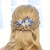 Flayem Cheveux de mariage Peigne Bleu Strass Coiffe De Mariée Cristal Fait Main Fleur Cheveux Accessoires pour les femmes et les demoiselles d'honneur #5