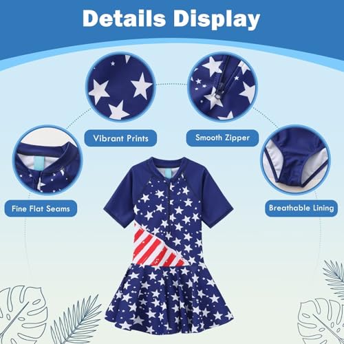 Image of Girls One Piece Swimsuits Short Sleeve Swim Dress for Girls Hawaiian Skirted Bathing Suit Summer Swimwear 3-16 Years