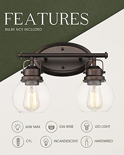 Image of Farmhouse Vintage Bathroom Light Fixtures, 2-Light Wall Mount Lighting Sconce Over Mirror, Oil Rubbed Bronze Vanity Lights with Globe Clear Glass, AD-2147-2W