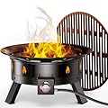 Ciays Propane Fire Pit with Folding Legs, Grill Grate, Hose Hooks, Propane Tank Holder, Cover & Carry Strap, Portable Gas Fire Pit for Outdoor Camping, 24-inch Diameter, 58,000 BTU