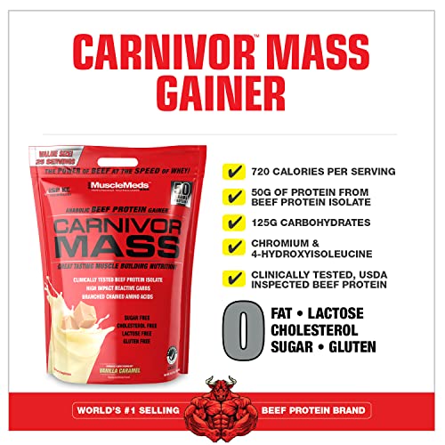 Image of MuscleMeds Carnivor Mass Anabolic Beef Protein Gainer, Vanilla Caramel, 10 Pounds