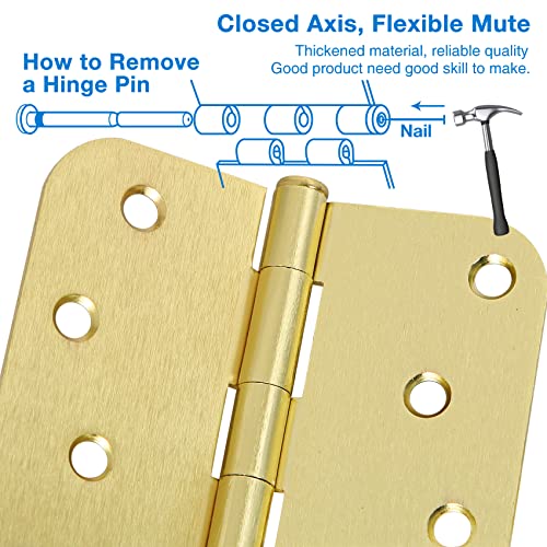18 Pack 4 In Exterior Door Hinges Outdoor Brushed Brass Door Hinges Satin Gold 4 Inch 5/8"Radius Interior Door Hinges Rounded Front Hardware For Home,Heavy Duty Gate,Furniture,Entry Residential Hinges #TOP5