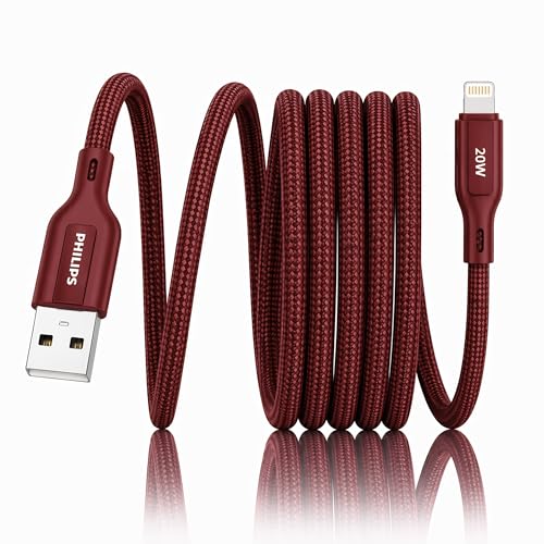 Image of PHILIPS DLC4130VI /94 20W iPhone Original Type-A to Lightning Fast Charging Cable (1m, Iron Red) | MFi Certified | 480Mbps Data Sync | Nylon Braided | Compatible with iPhone & Other Lightning Devices