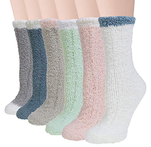 Panvbo 3-6 Pairs Fuzzy Socks for Women, Winter Warm Super Soft Cozy Fluffy Plush Home Slipper Socks, Love Heart Patterned