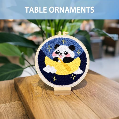 Image of Danvk Panda Punch Embroidery Kit with Embroidery Fabric, Hoop,Scissor,Punch Needle and Yarns, Hand Craft Gift,DIY Embroidery Kits, Hand Punch Needle Kit for Women and Beginners(Panda-Hanging)
