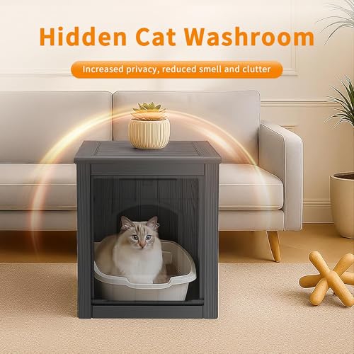 Image of Cat Litter Box Enclosure, Plastic Hidden Litter Box Side Table with Openable Front Door, Cat Box Enclosure Cabinet for Indoor & Outdoor Use, Weatherproof, Easy to Clean & Assemble, Black