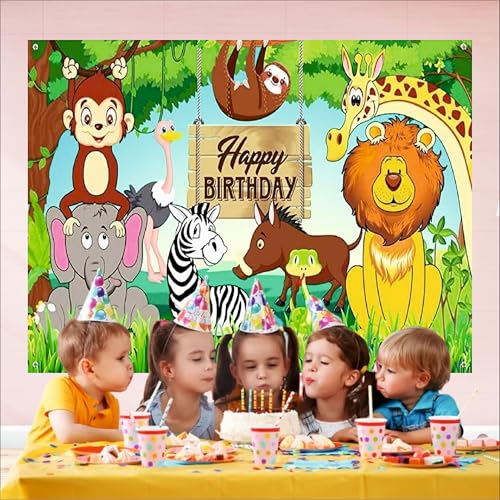 Image of Jungle Theme Birthday Backdrop 5x4 Ft | Backdrops for Decoration | Birthday Decoration Backdrop | Banner for Kids Theme Party
