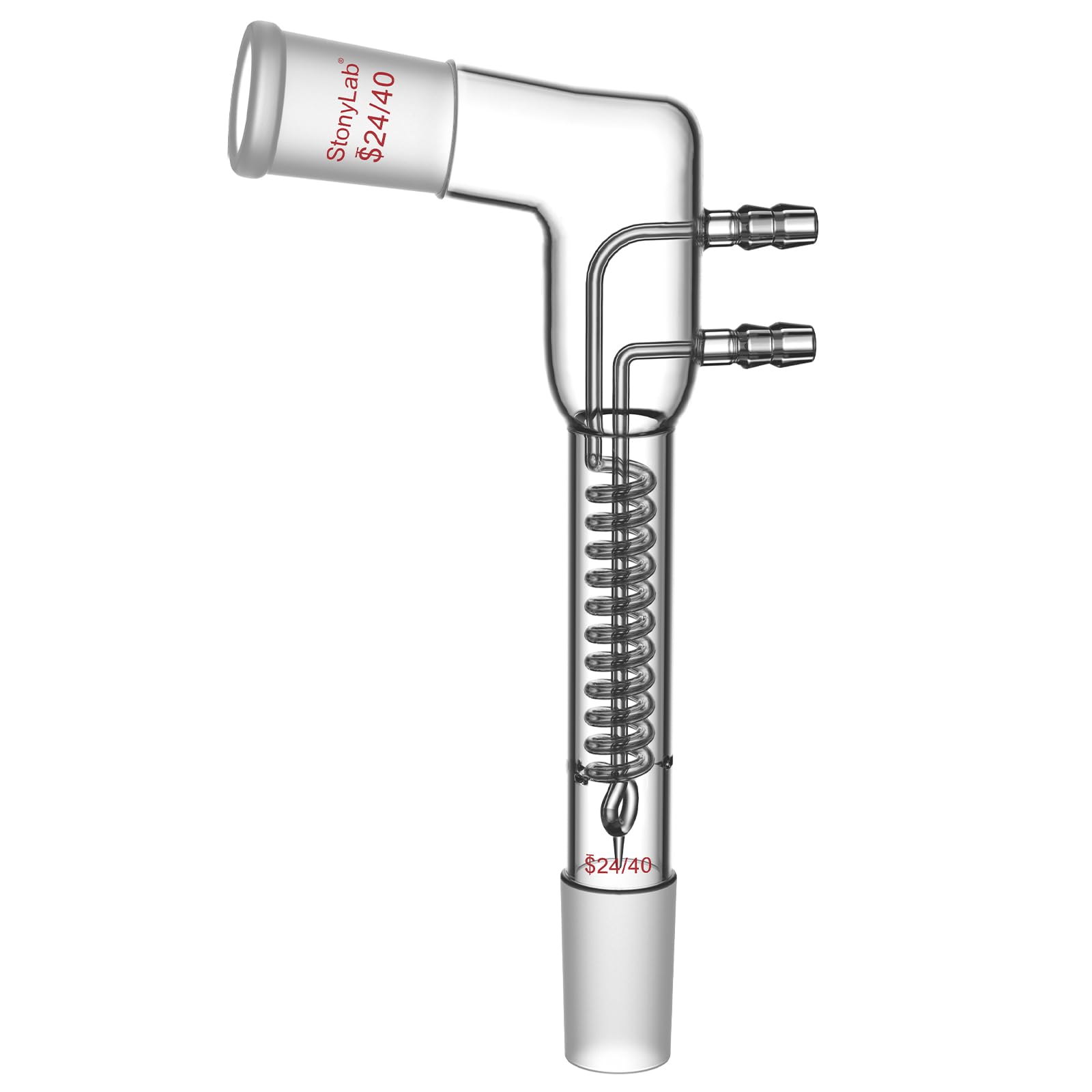 stonylab Condensador de Reflujo de Bobina, Condensador Dimroth de Vidrio Borosilicato Dobladado 105°, Juntas 24/40 y Sección de Bobina 100 mm, Tubo de Condensación para Experimentos de Destilación