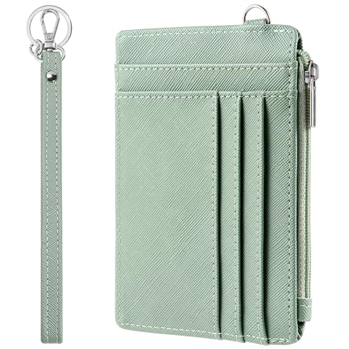 Image of SEAVILIA Small Wallet for Women Slim Wristlet Keychain Wallets RFID Credit Card Holder With Zipper Pocket, ID Window, Light Green, 5.25 x 3.74 x 0.39 inches, Minimalist