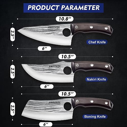 3PCS Hand Forged Butcher Knife Set High Carbon Steel for Kitchen Camping BBQ