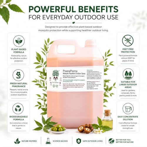 Image of Natural Mosquito Repellent Spray 5L | Plant Based DEET Free Outdoor Protection | Baby & Pet Safe | Natural Essential Oils | Biodegradable Formula | Garden Parking Camping Outdoor Use