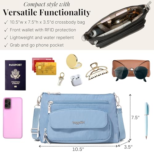 Image of Baggallini Original Everyday 11x7.5 Crossbody Bags Rfid Protected Lightweight Nylon Zippered Travel Purse