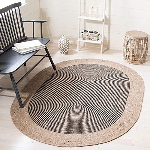 SAFAVIEH Braided Collection 6' x 9' Oval Beige/Black BRD904B Handmade Country Cottage Reversible Wool Entryway Foyer Living Room Bedroom Kitchen Area Rug