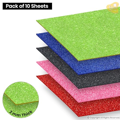 Image of Lakeer Self Adhesive Sticky A4 Size Glitter Sparkles Foam Sheet with Sticky Back Pack of 10 Sheets (10 Colours x 1 Pcs Each)