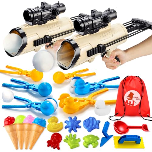 JJRAP Snow Toys-Snowball Maker Toy for Kids 28 Pcs Winter Outdoor Toys with Snowball Launcher Gun, Duck Snowball Maker, Animal Sand Molds Beach Toy for Toddlers Kids Boys Girls