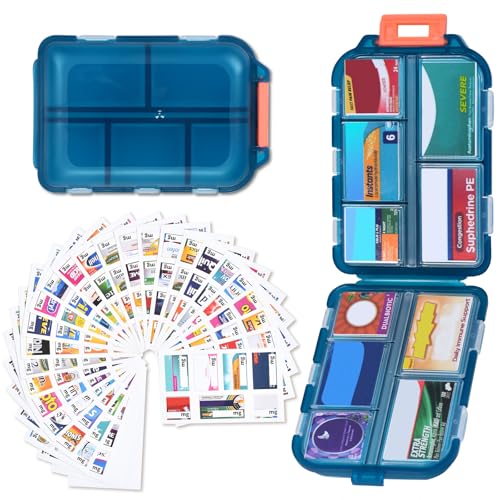 Image of Large Pill Organizer with 189 Medicine Labels, 10 Compartments Pill Case Compact Portable Travel Pill Box for Airplane Car Purse Nurse Vacation Essentials (Green, 1 Pack)