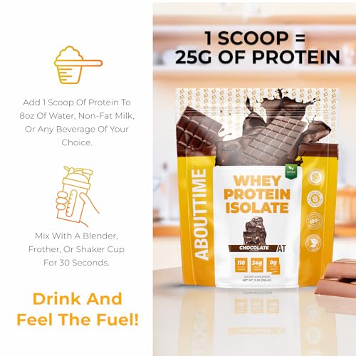 Image of About Time Whey Protein Isolate Powder 24g Chocolate, Natural Ingredients, Non-GMO, Gluten-Free, Lactose-Free, Zero Sugar, Low Carb, 32 Servings