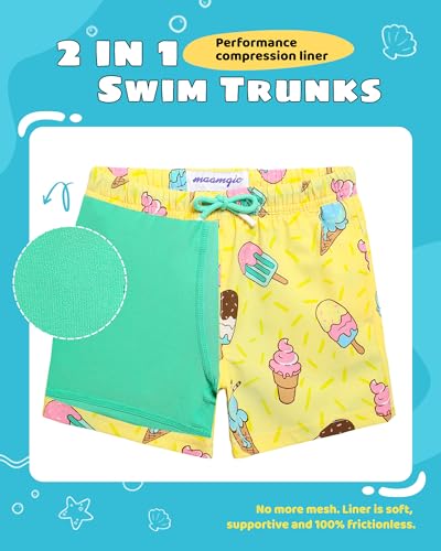 Image of maamgic Boys Swim Trunks with Compression Liner Toddler Stretch Swim Shorts